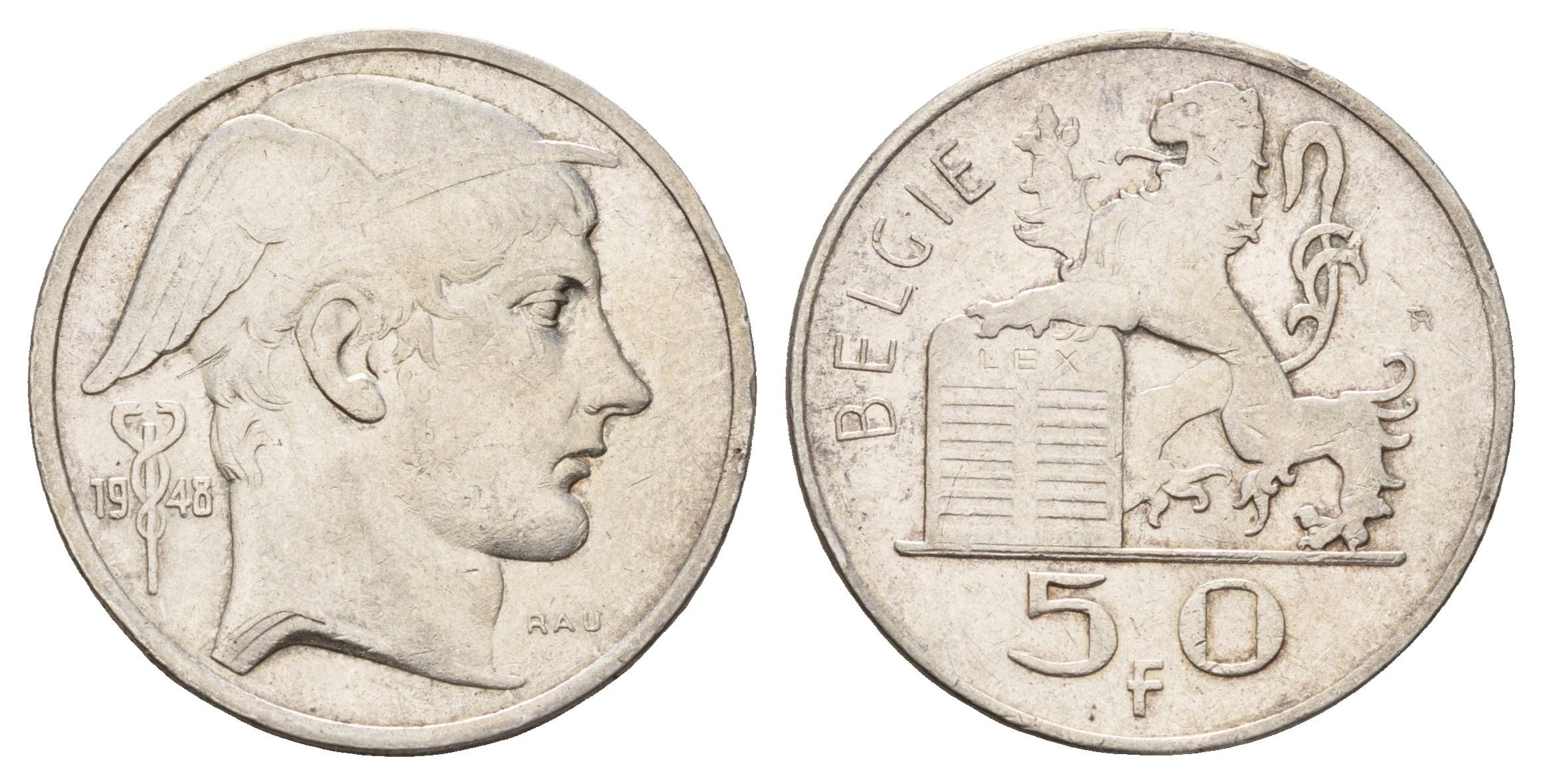 Бельгия 50 франков 1948 Леопольд III (1934-1950), Belgiqe KM 137 серебро 3855-531