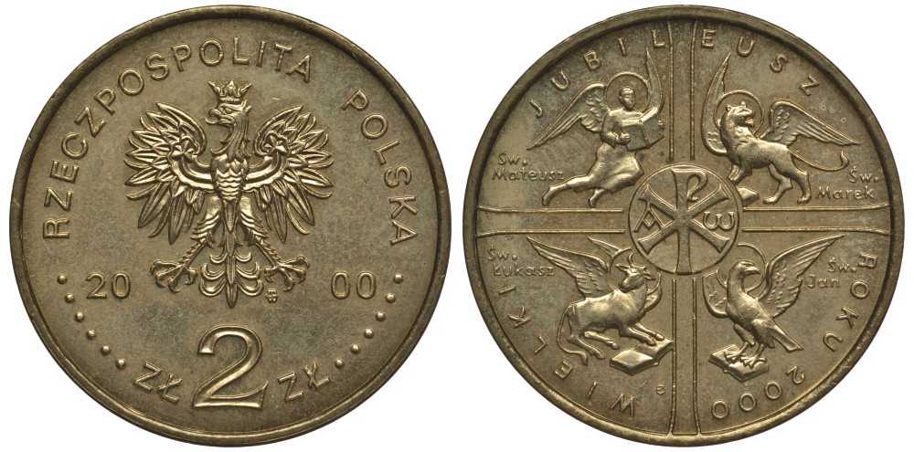 Польша 2 злотых 2000 MW, великий юбилей 2000, миллениум KM 376 нордик 4521-821