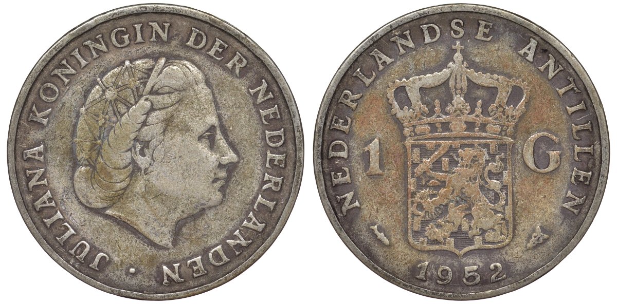 Нидерландские Антилы 1 гульден 1952 Юлиана (1948-1980) KM 2 серебро 36-821