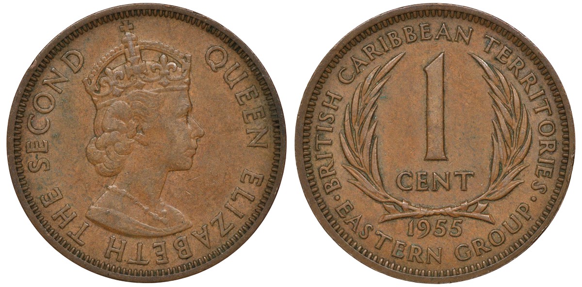 Британские Восточно-Карибские территории 1 цент 1955 Елизавета II (1952-2022) KM 2 бронза 4163-614