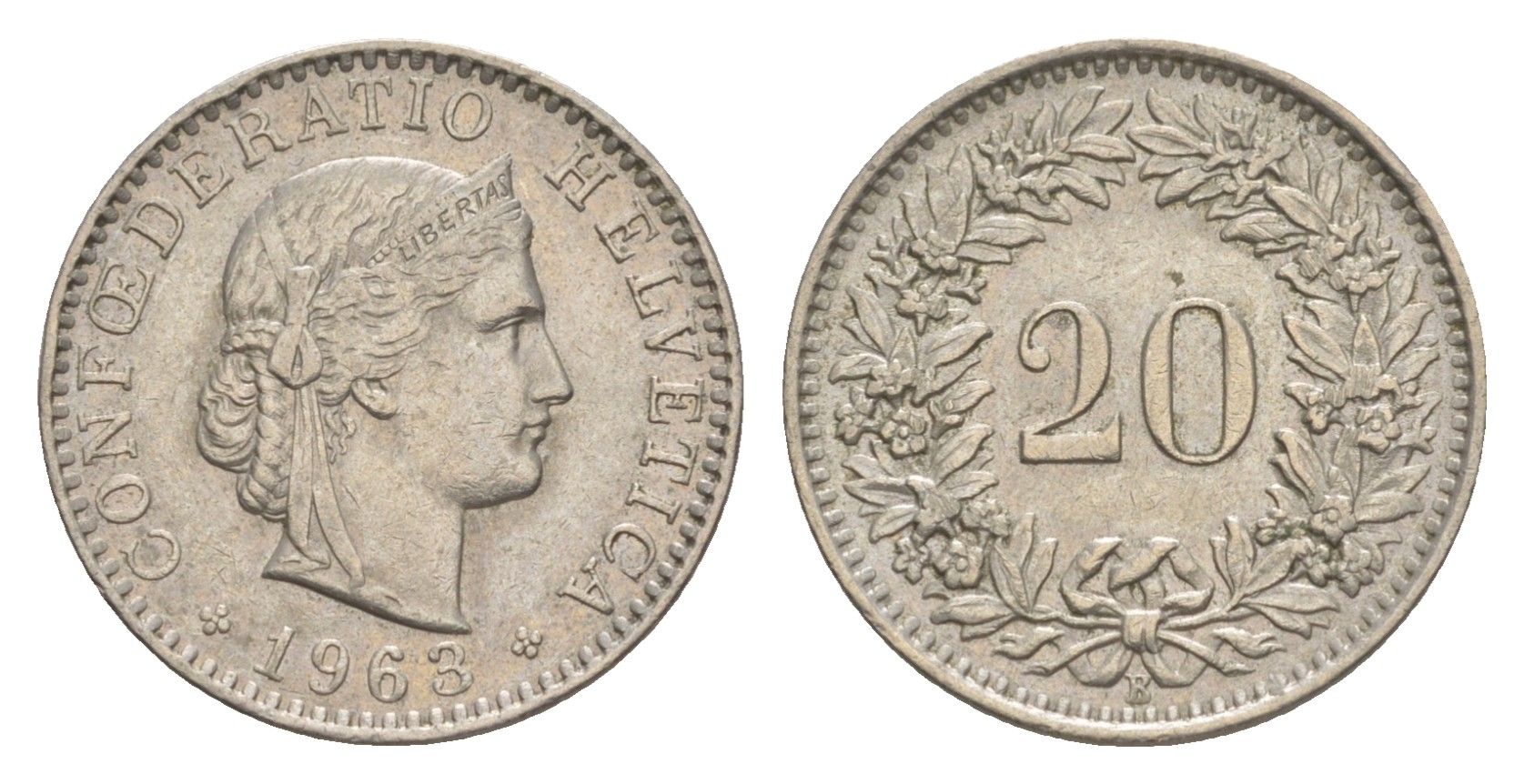 Швейцария 20 раппенов 1963 B KM 29a медно-никель 4625-1113