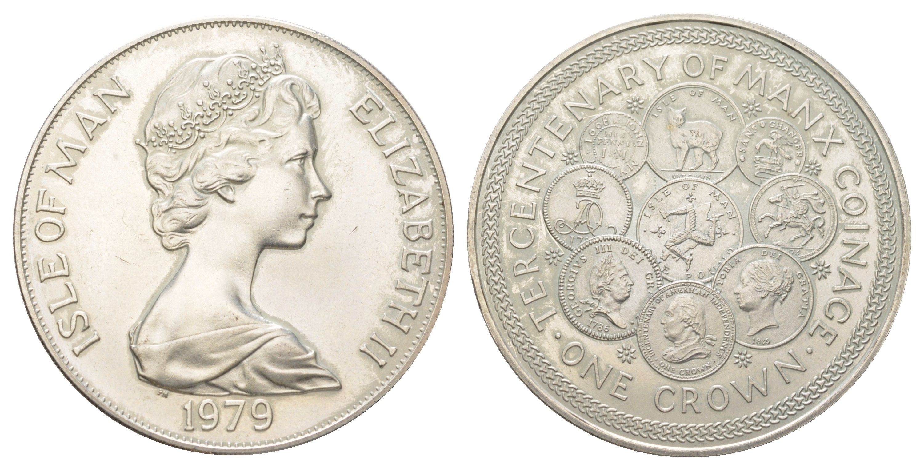 Остров Мэн 1 крона 1979 300 лет чеканке монет на острове Мэн KM 45a серебро BU 3897-925