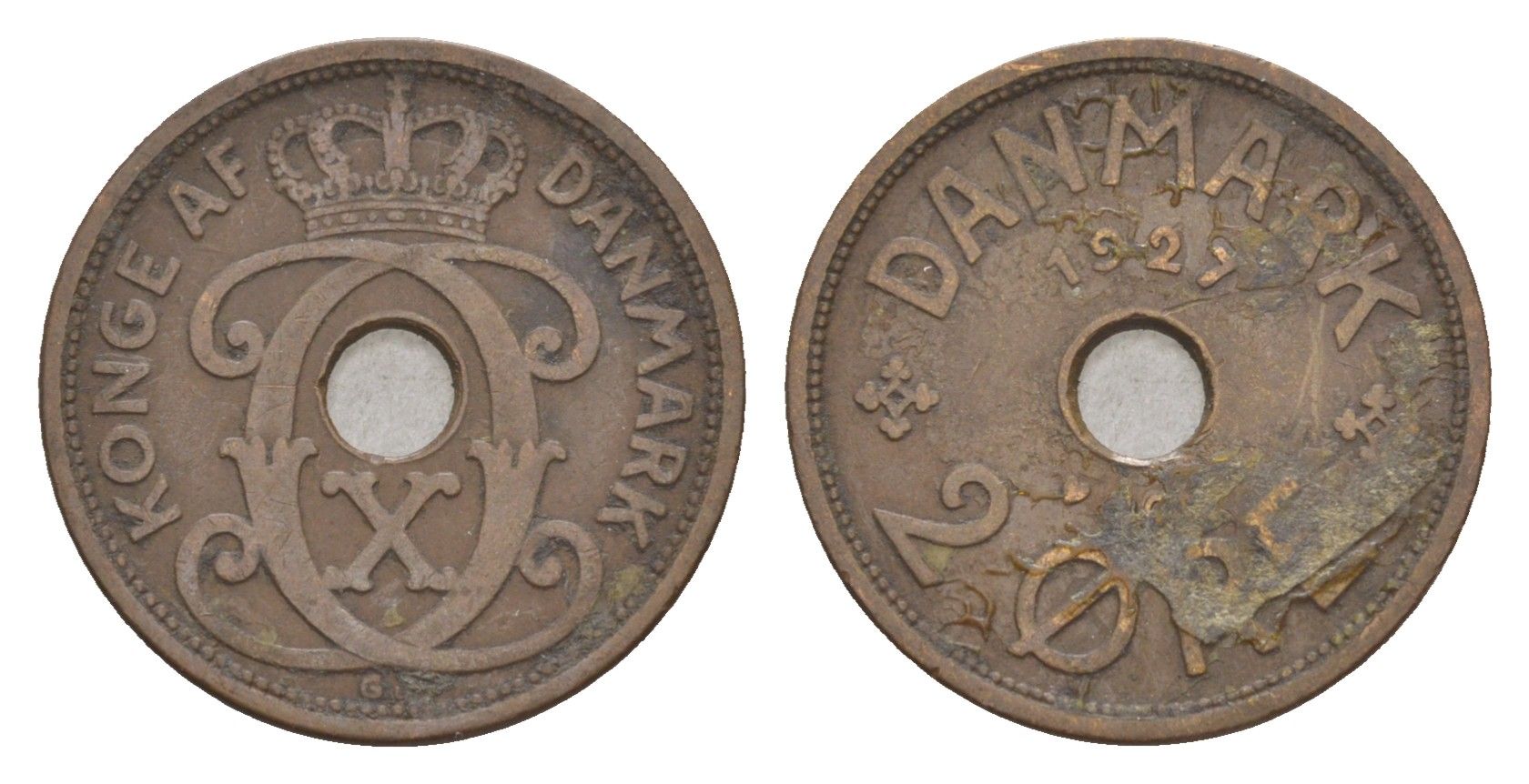 Дания 2 эре 1927 HCN, Кристиан X (1912-1947) KM 827 бронза 4658-211