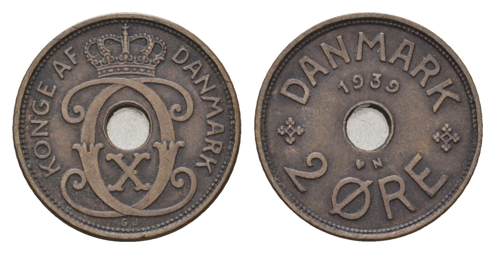 Дания 2 эре 1939 N, Кристиан X (1912-1947) KM 827 бронза 4701-912