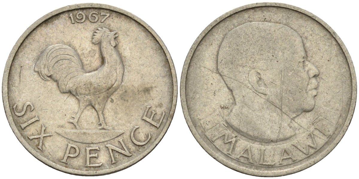 Малави 6 пенсов 1967 KM 1 медь цинк никель 4174-967