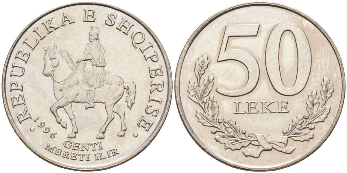 Албания 50 леков 1996 KM 79 медно-никель UNC 24-1147