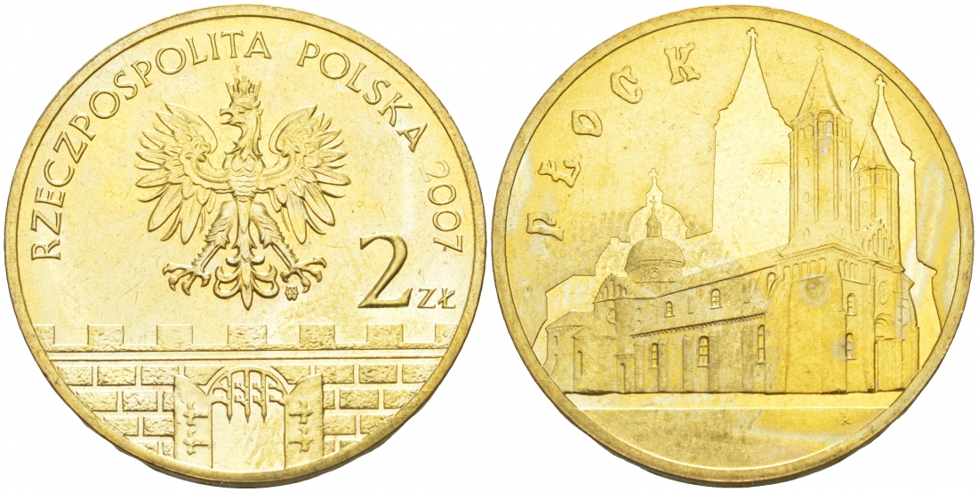 Польша 2 злотых 2007 MW, серия польские города - Плоцк (PLOCK) KM 617 латунь 73-1123