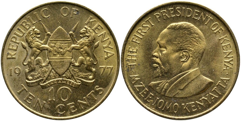 Кения 10 центов 1977 Джомо Кениата KM 11 никель латунь 4526-1135