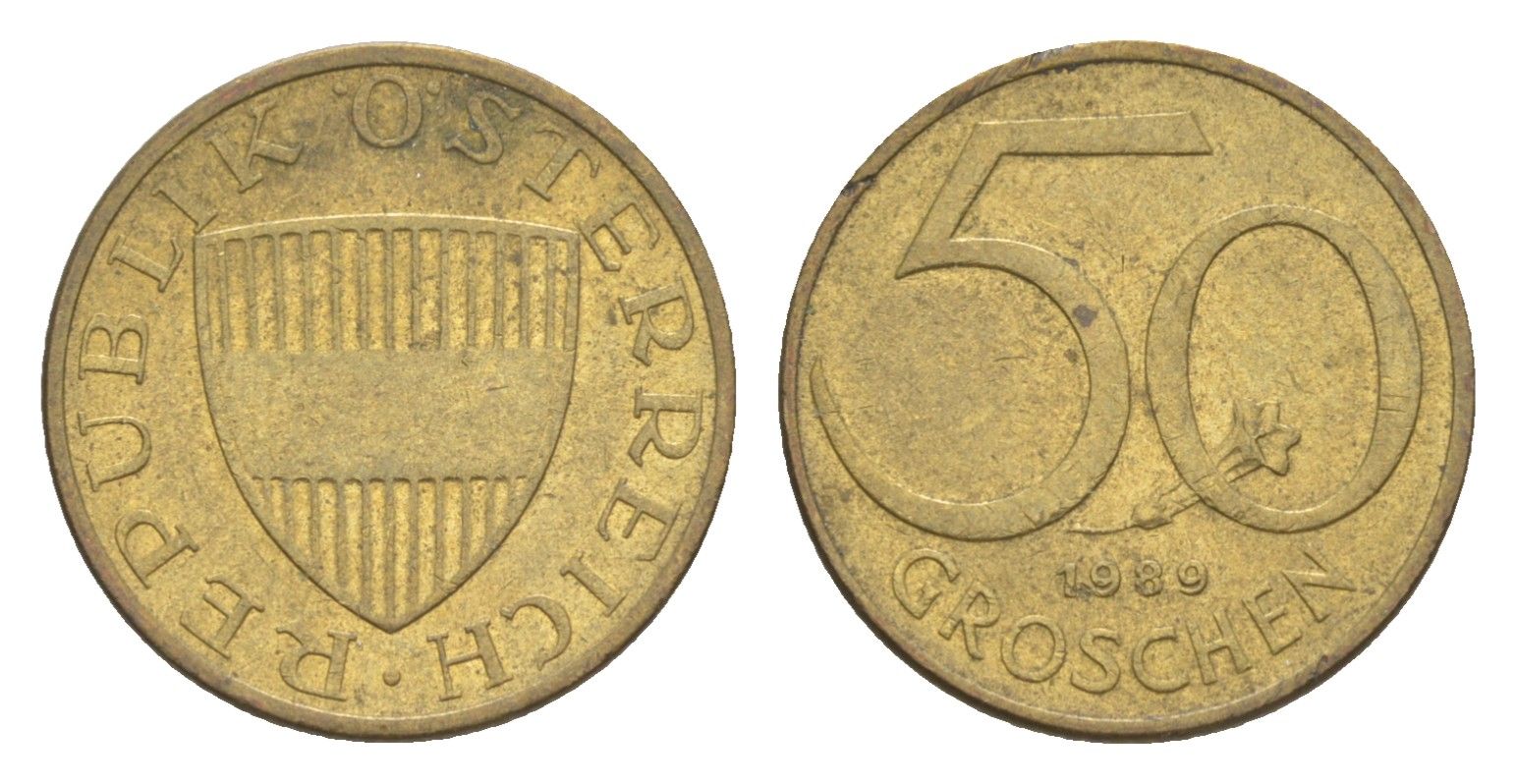 Австрия 50 грошей 1989 KM 2885 алюминиевая бронза UNC 4124-565