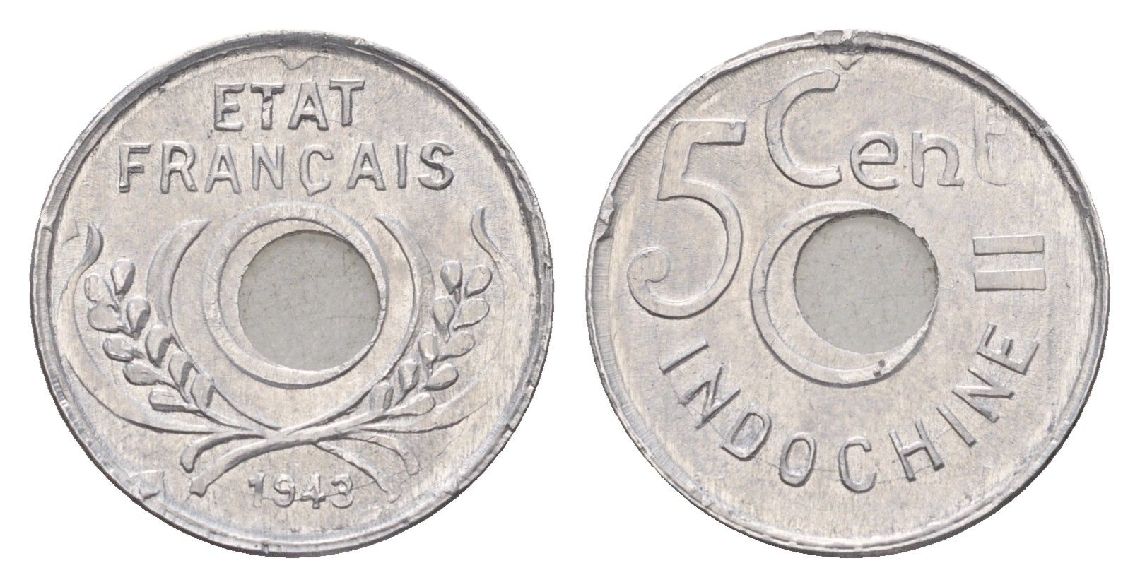 Французский Индокитай 5 сантимов 1943 год-тип KM 27 алюминий UNC 4674-1118
