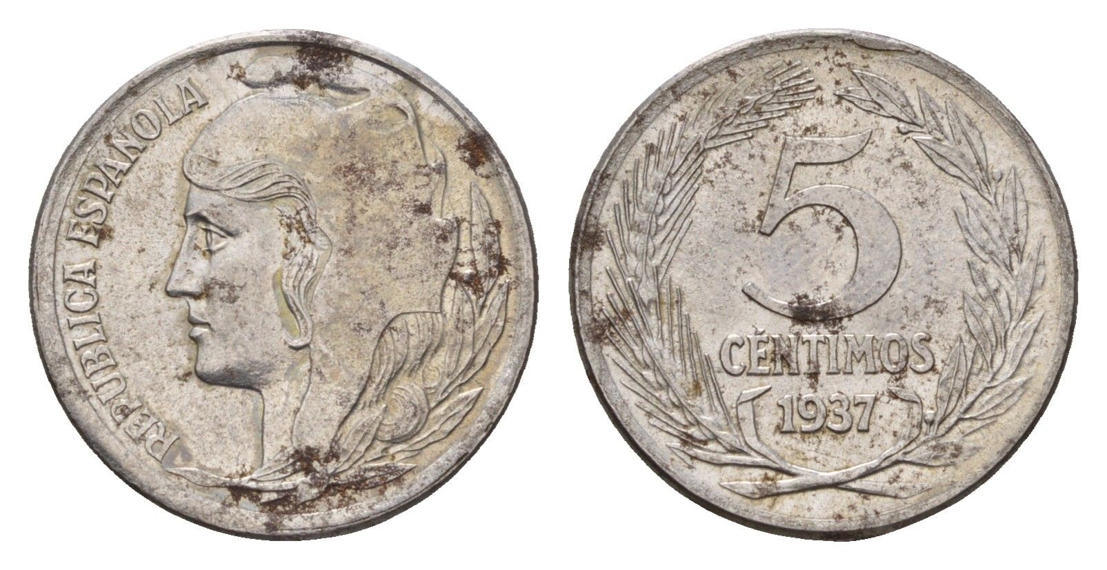 Испания 5 сентимо 1937 Вторая Республика KM 752 железо 4682-834