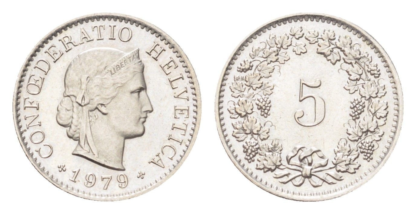 Швейцария 5 раппенов 1979 KM 26 медно-никель UNC 4705-1268