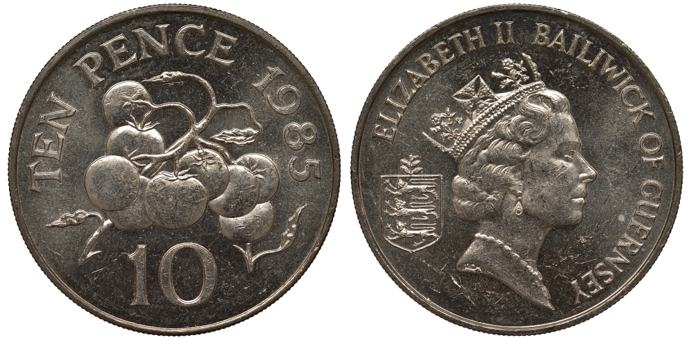 Гернси 10 пенсов 1985 FAO, помидоры KM 43.1 медно-никель UNC M22-17
