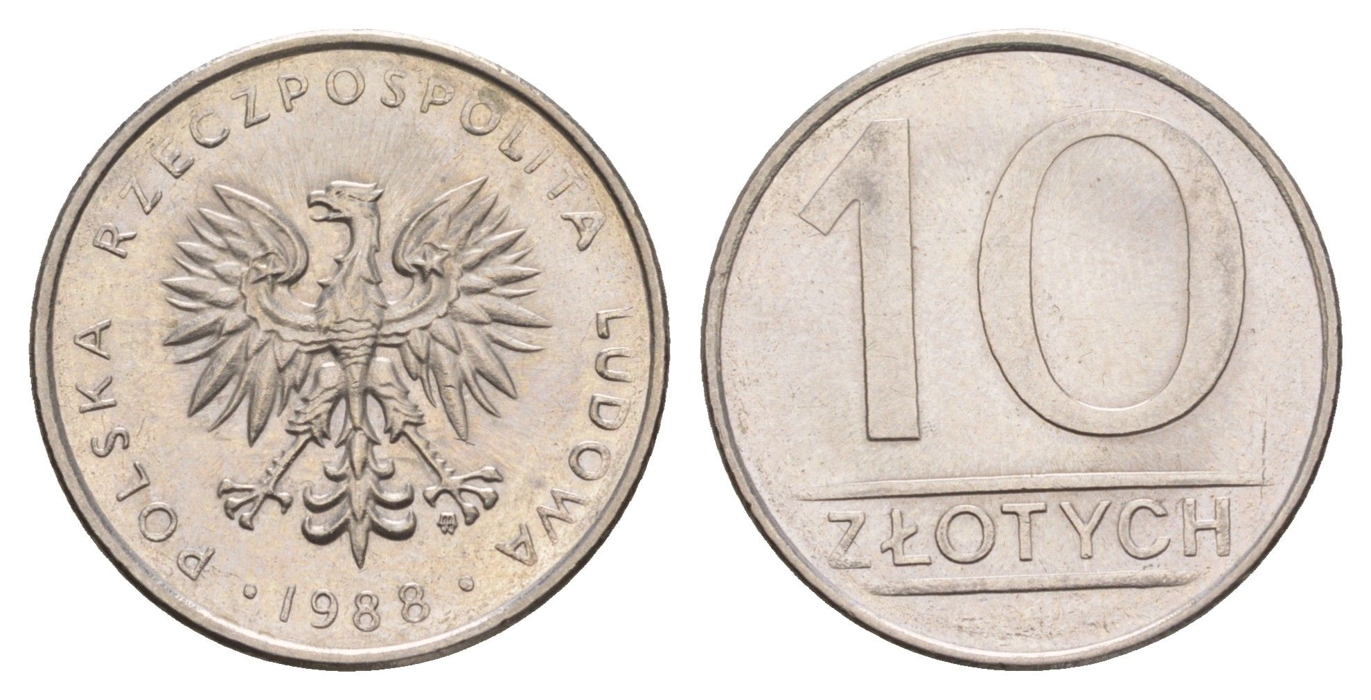 Польша 10 злотых 1988 MW Y 152.1 медно-никель UNC 4654-1017