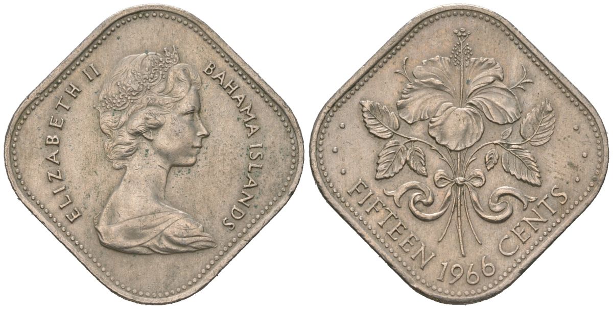 Багамские острова 15 центов 1966 KM 5 медно-никель 4388-416