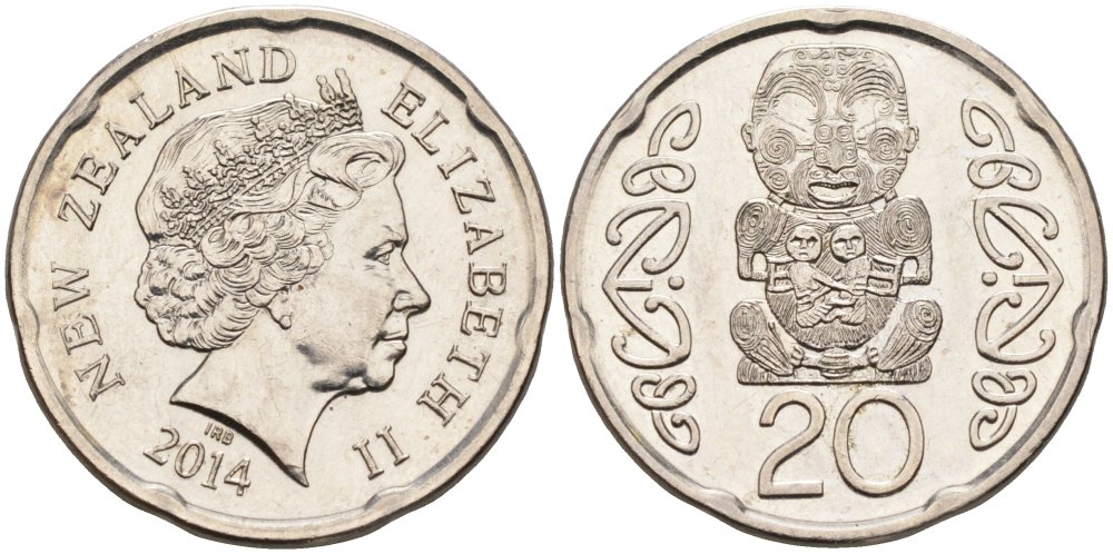 Новая Зеландия 20 центов 2014 Елизавета II (1952-2022), идол Пукаки KM 118а никелированная сталь 4579-1246