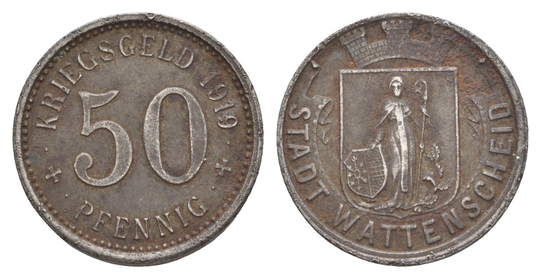 Ваттеншайд 50 пфеннигов 1919 Funck 579.5, Men18 32900.5 железо 4584-433