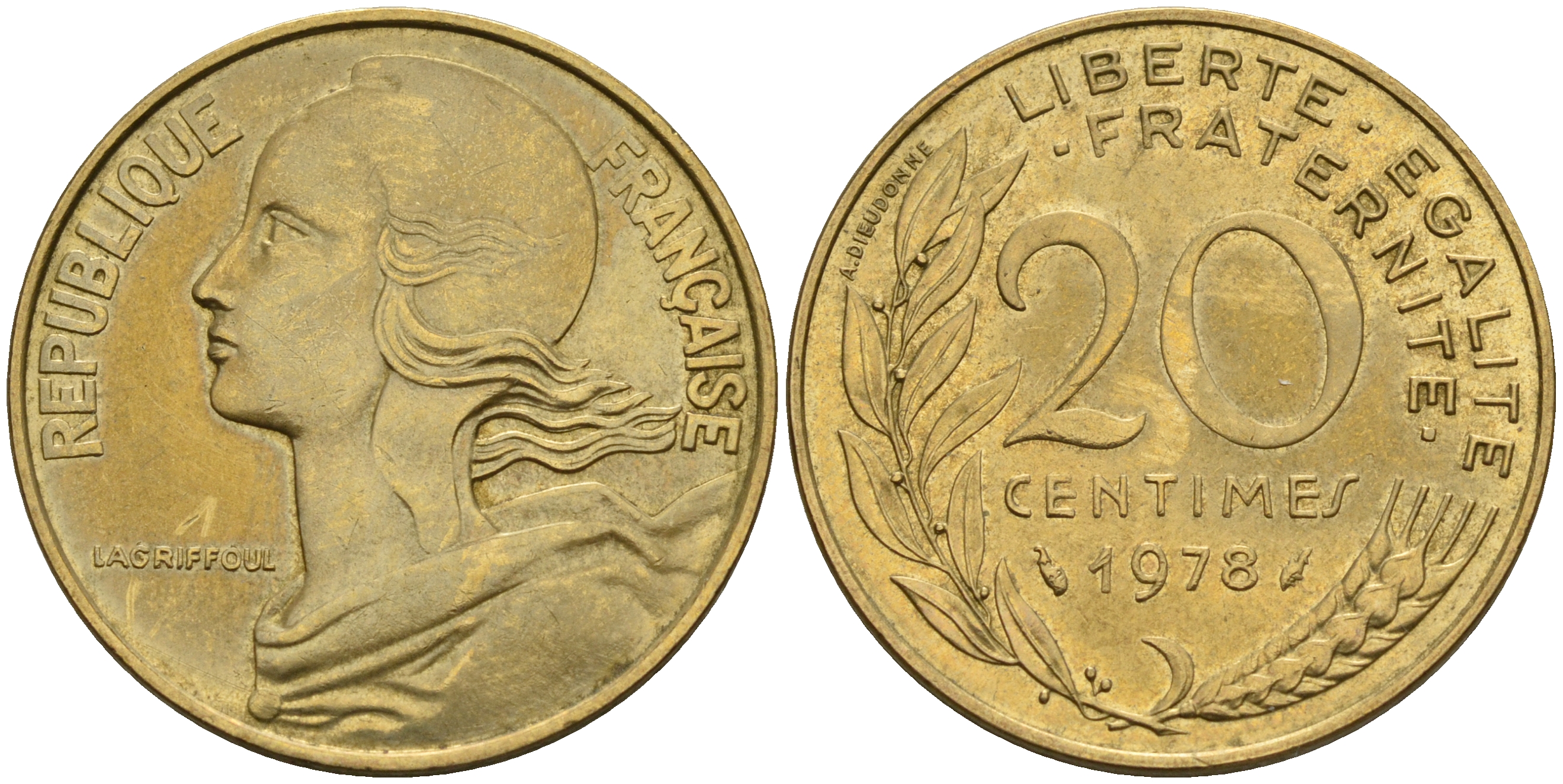 Франция 20 сантимов 1978 тип Марианна KM 930 медь алюминий никель    4153-417