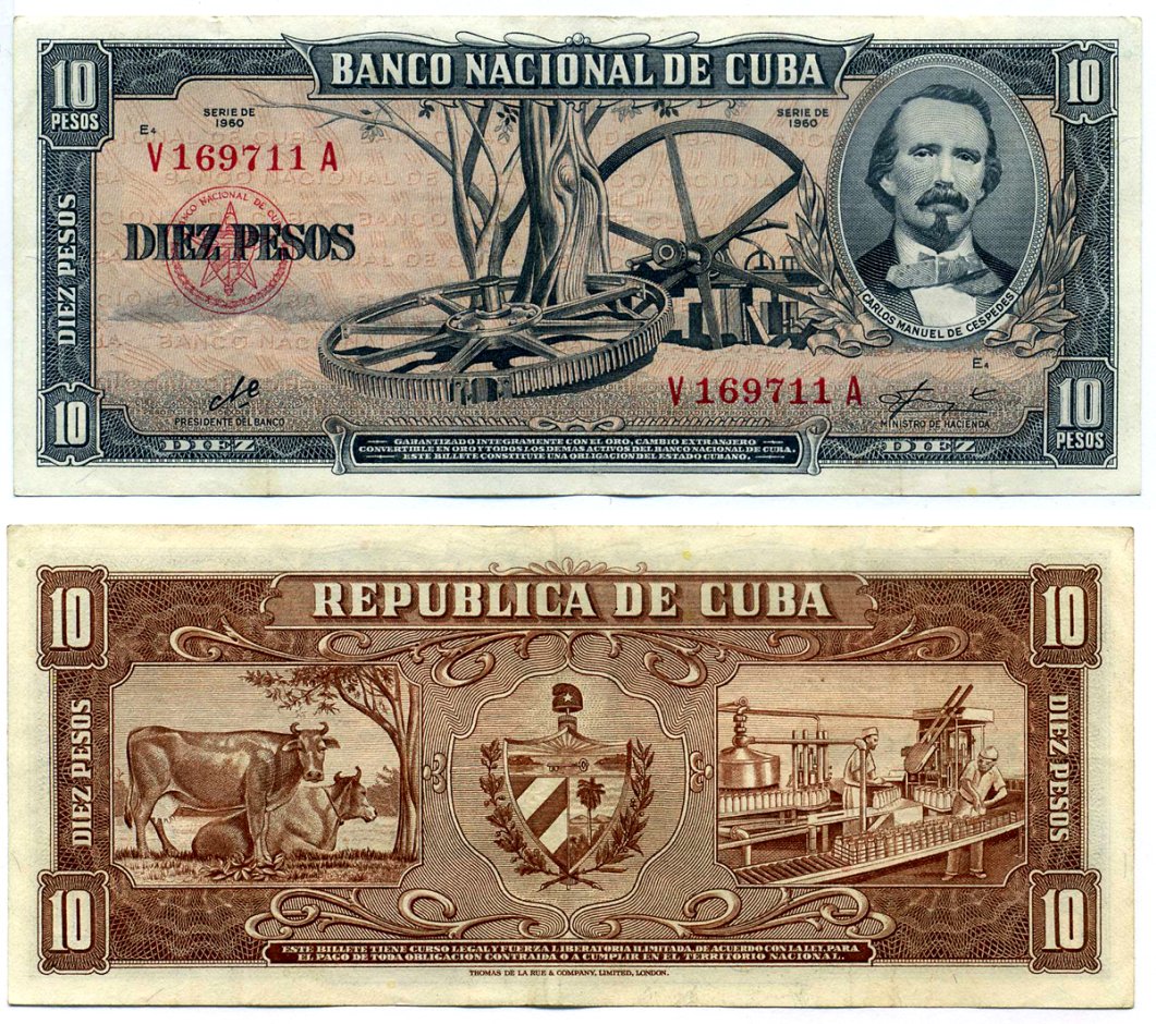Куба 10 песо 1960 подпись Че Гевара, Карлос Мануэль Сеспедес, коровы, молочная ферма Pick 88c бумага 8613-56-3-2