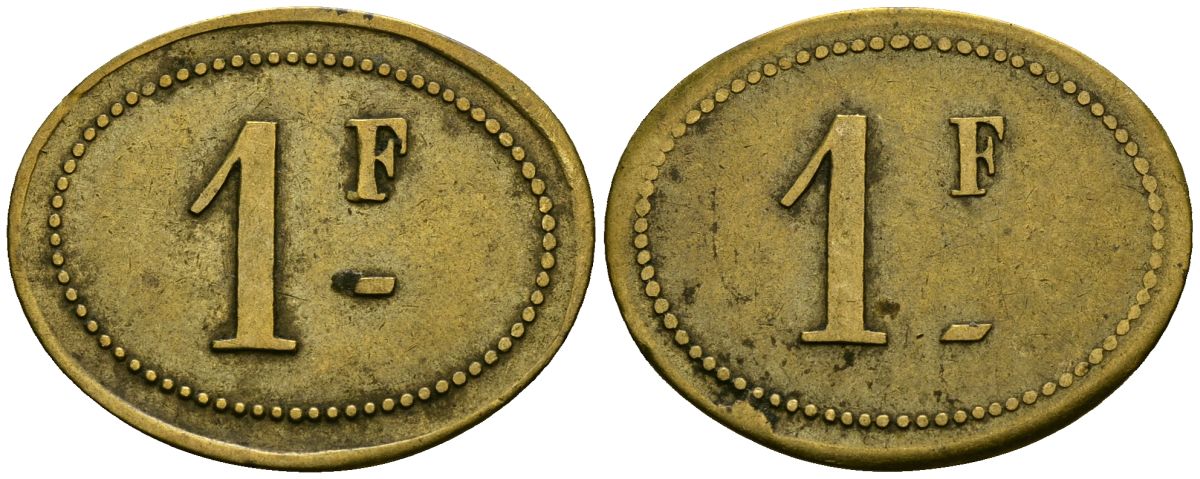 Франция 1 франк XIX-XX век ресторанный жетон латунь 4166-717