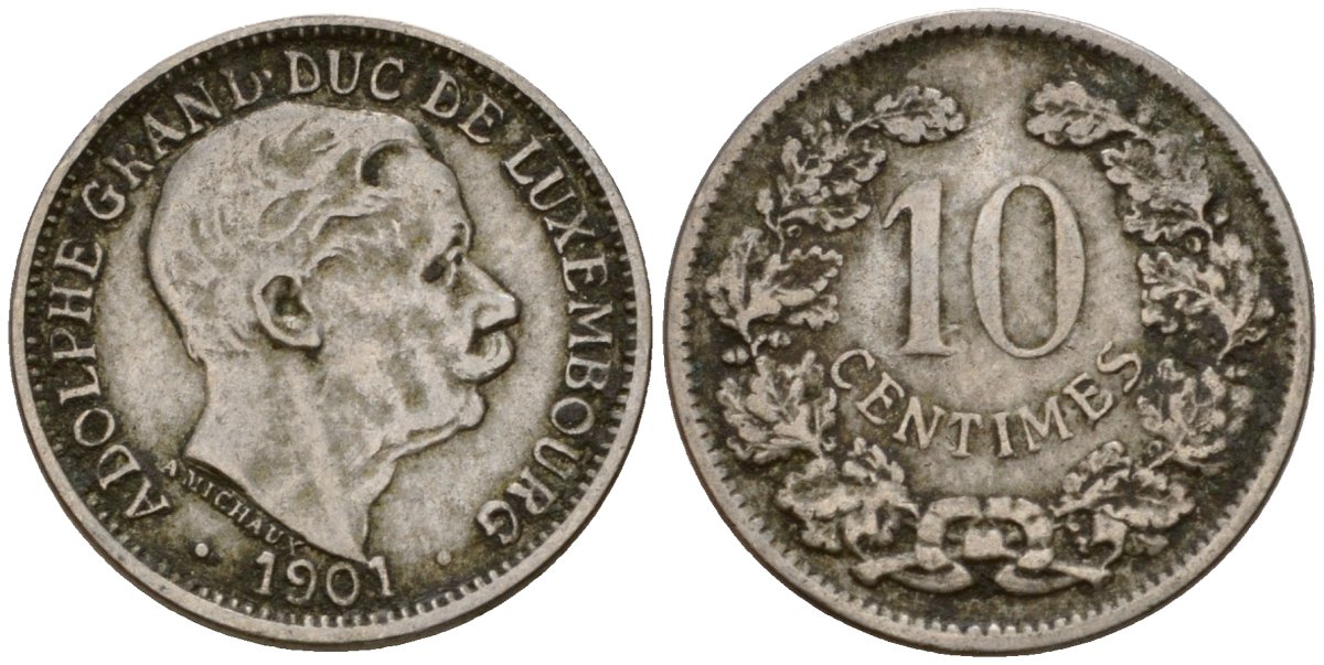 Люксембург 10 сантимов 1901 Адольф (1890-1905) KM 25 медно-никель 4602-453