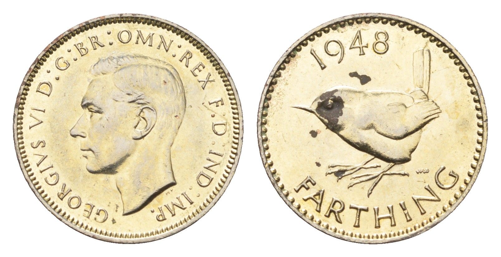 Великобритания 1 фартинг 1948 Георг VI (1936-1952) KM 843, Spink 4116 бронза 4659-827