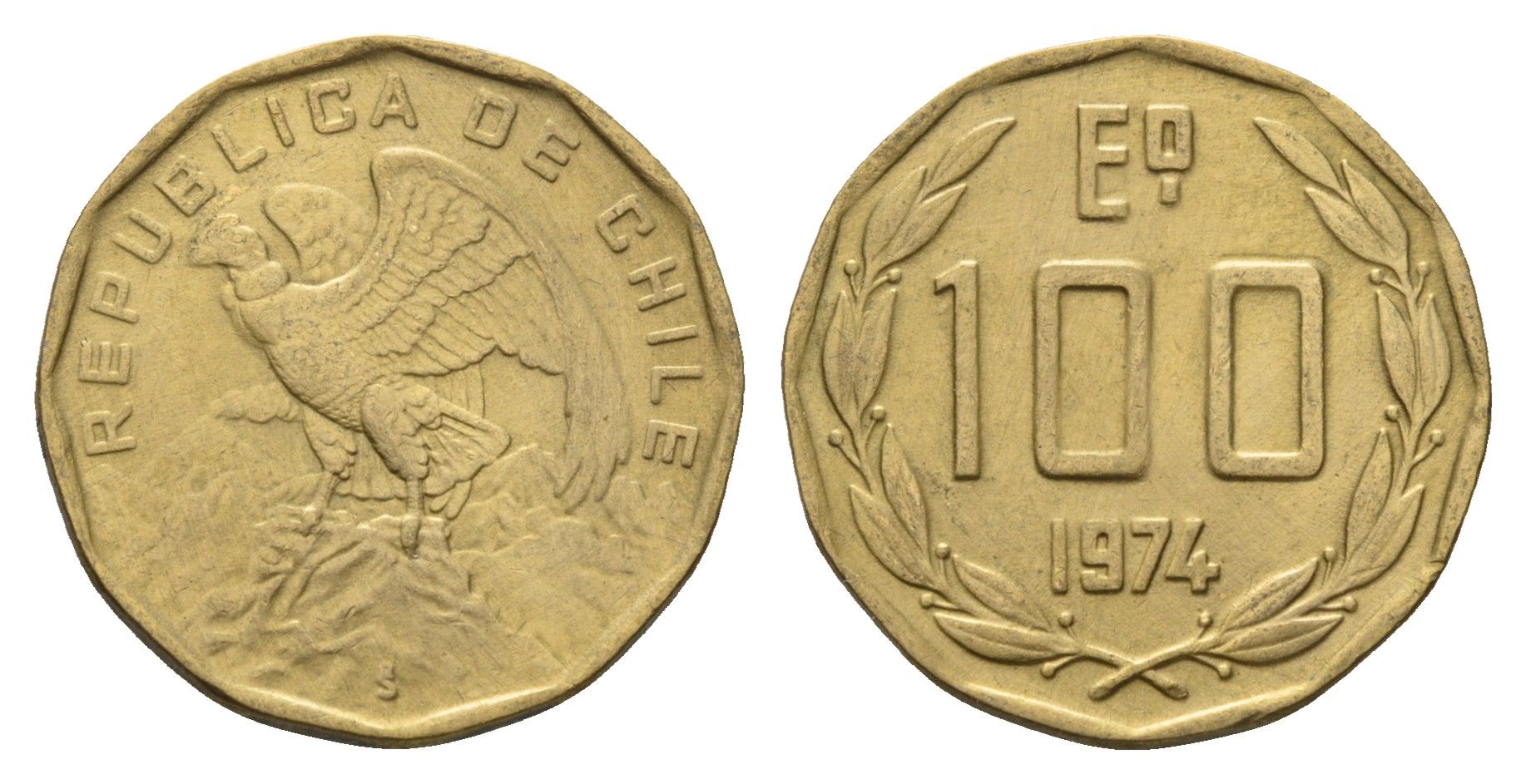Чили 100 эскудо 1974 KM 202 никель латунь 4116-222