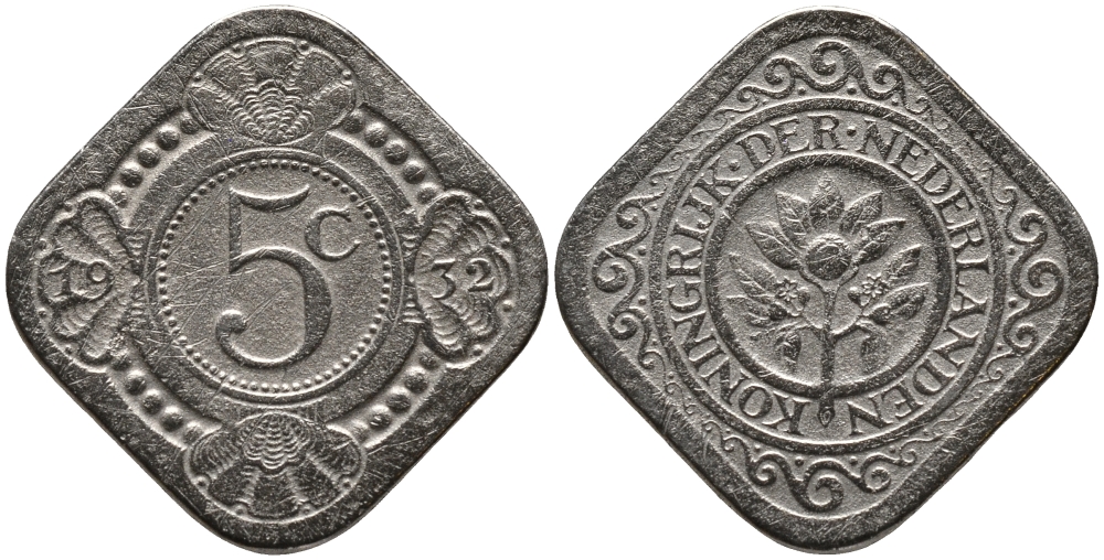 НИДЕРЛАНДЫ 5 ЦЕНТОВ 1932 KM 153 медно-никель 4387-719