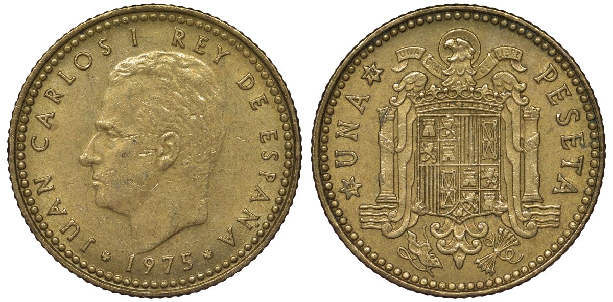 Испания 1 песета 1975 (78) Хуан Карлос I (1975-2014) KM 806 алюминиевая бронза 4128-1053