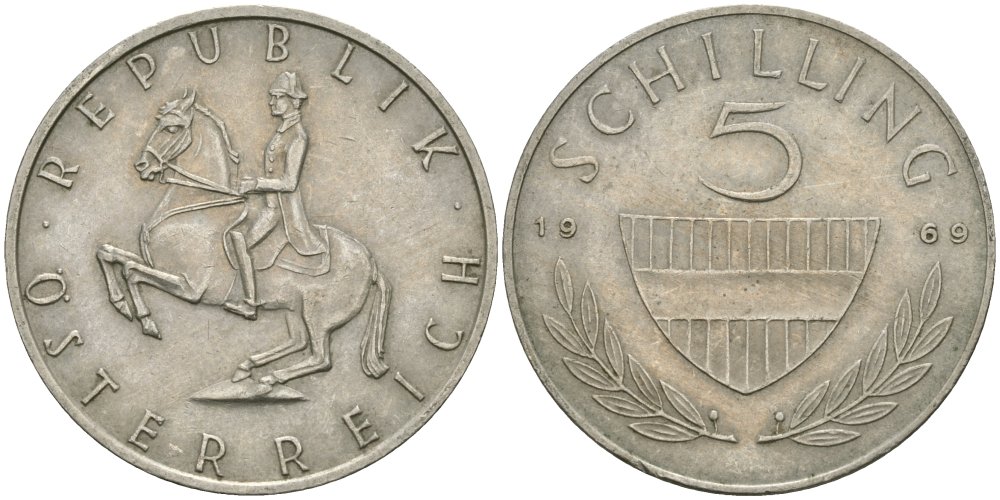 Австрия 5 шиллингов 1969 KM 2889a медно-никель 4579-336