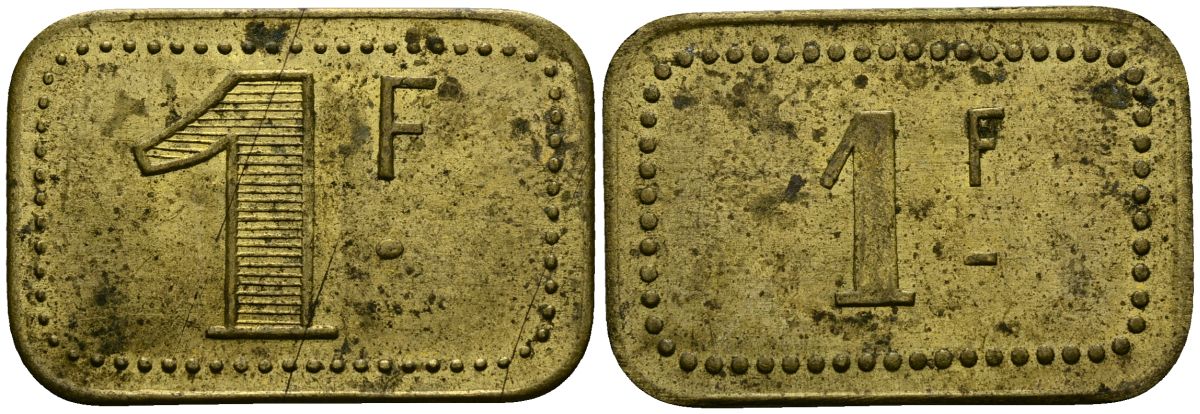 Франция 1 франк ND ресторанный жетон латунь 4166-154