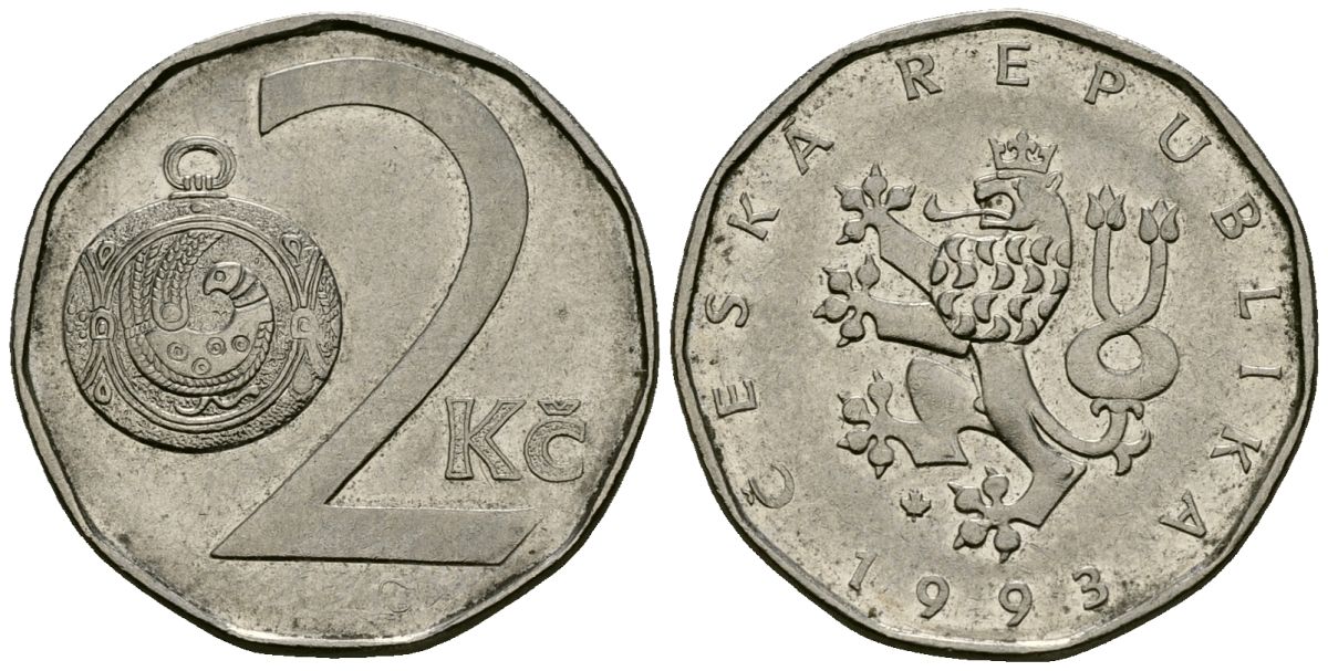 Чехия 2 кроны 1993 KM 9 сталь плакированная никелем 4167-941