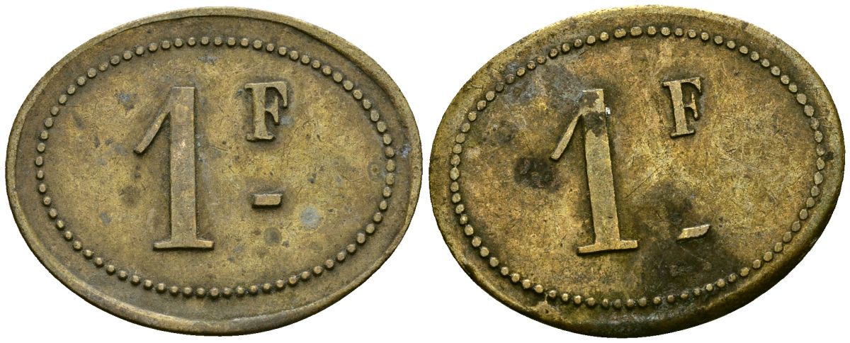 Франция 1 франк XIX-XX век ресторанный жетон латунь 4166-635