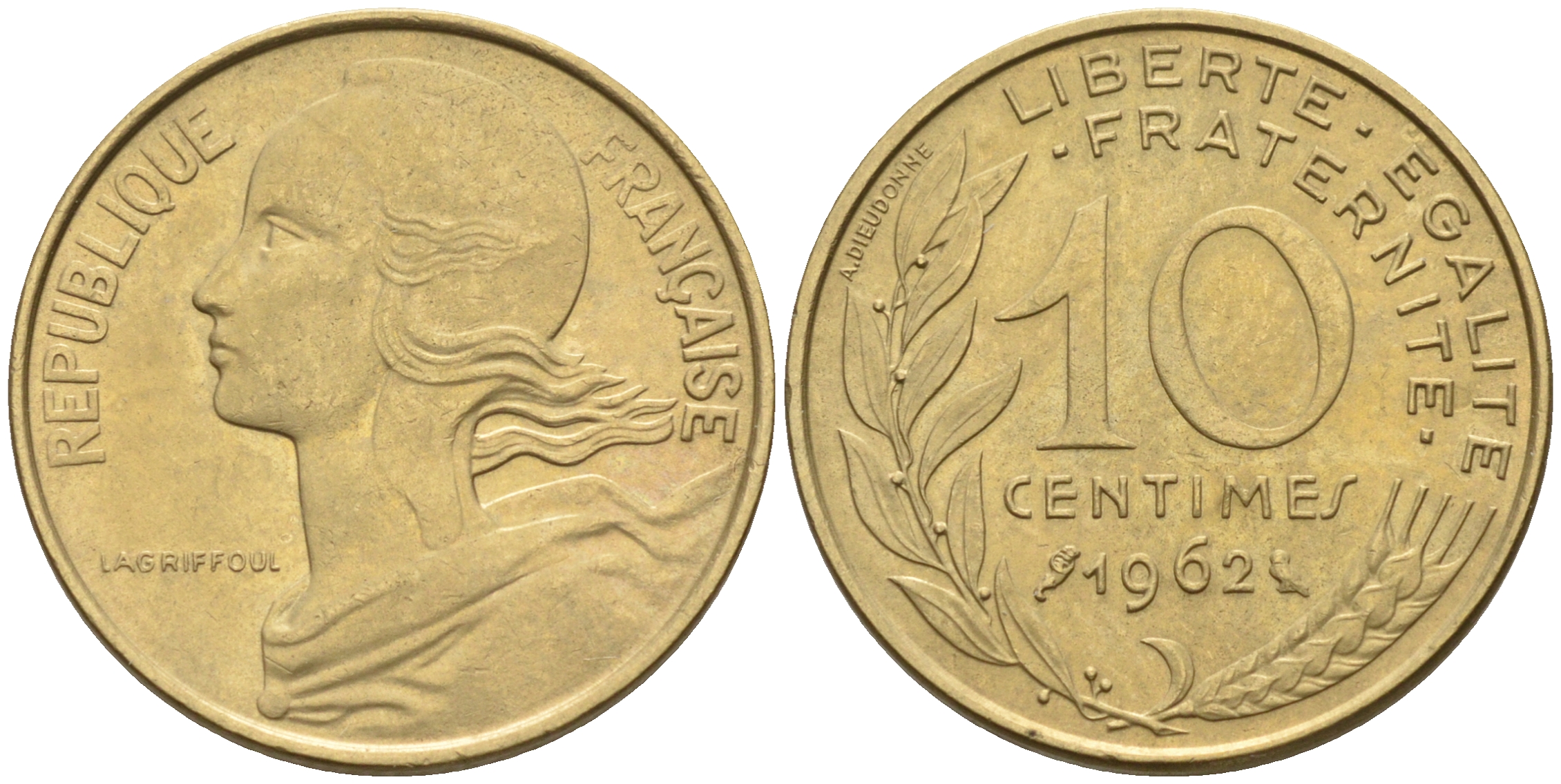 Франция 10 сантимов 1962 тип Марианна KM 929 медь алюминий никель    4594-1151