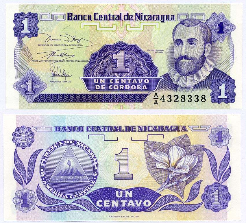Никарагуа 1 сентаво ND (1991) Франсиско Эрнандес де Кордоба, плюмерия Pick 167 бумага UNC (пресс) 6262-5-4-2