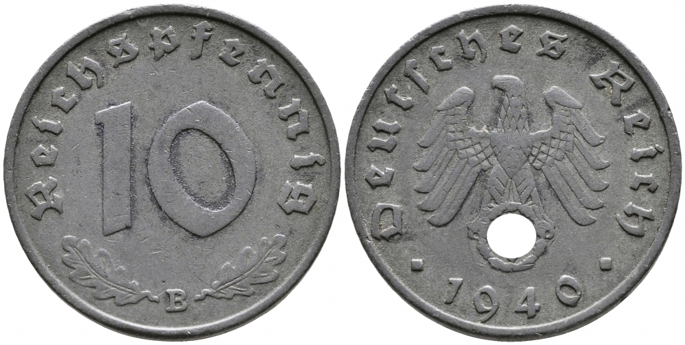 Германия 10 рейхспфеннигов 1940 B KM 101, J. 371 цинк 4525-1223