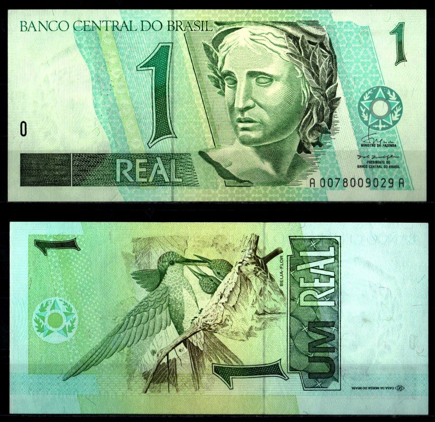 Бразилия 1 реал ND (1994-1997) Республика, колибри, серия AA, редкая подпись Pick 243 a бумага UNC (пресс) 2119-43-2-1