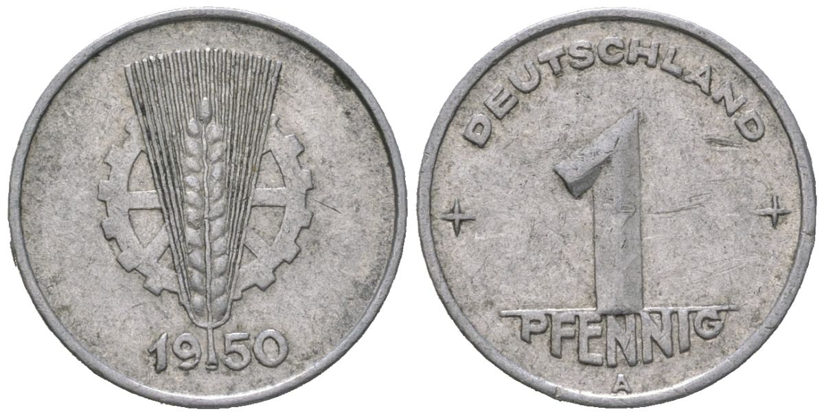 ГДР 1 пфенниг 1950 A KM 1 алюминий 188-139