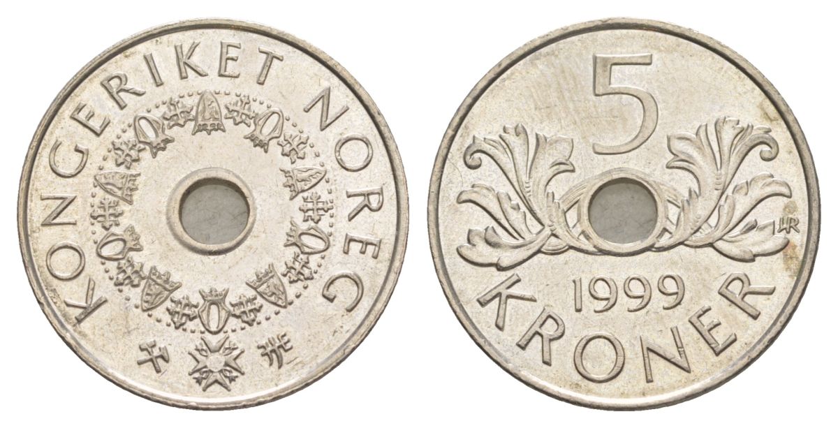 Норвегия 5 крон 1999 Улаф V (1957-1991) KM 463 медно-никель UNC 4635-747