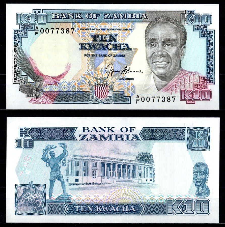 Замбия 10 квача ND (1989-1991) Pick 31 b бумага UNC (пресс) 7214-27-3-2