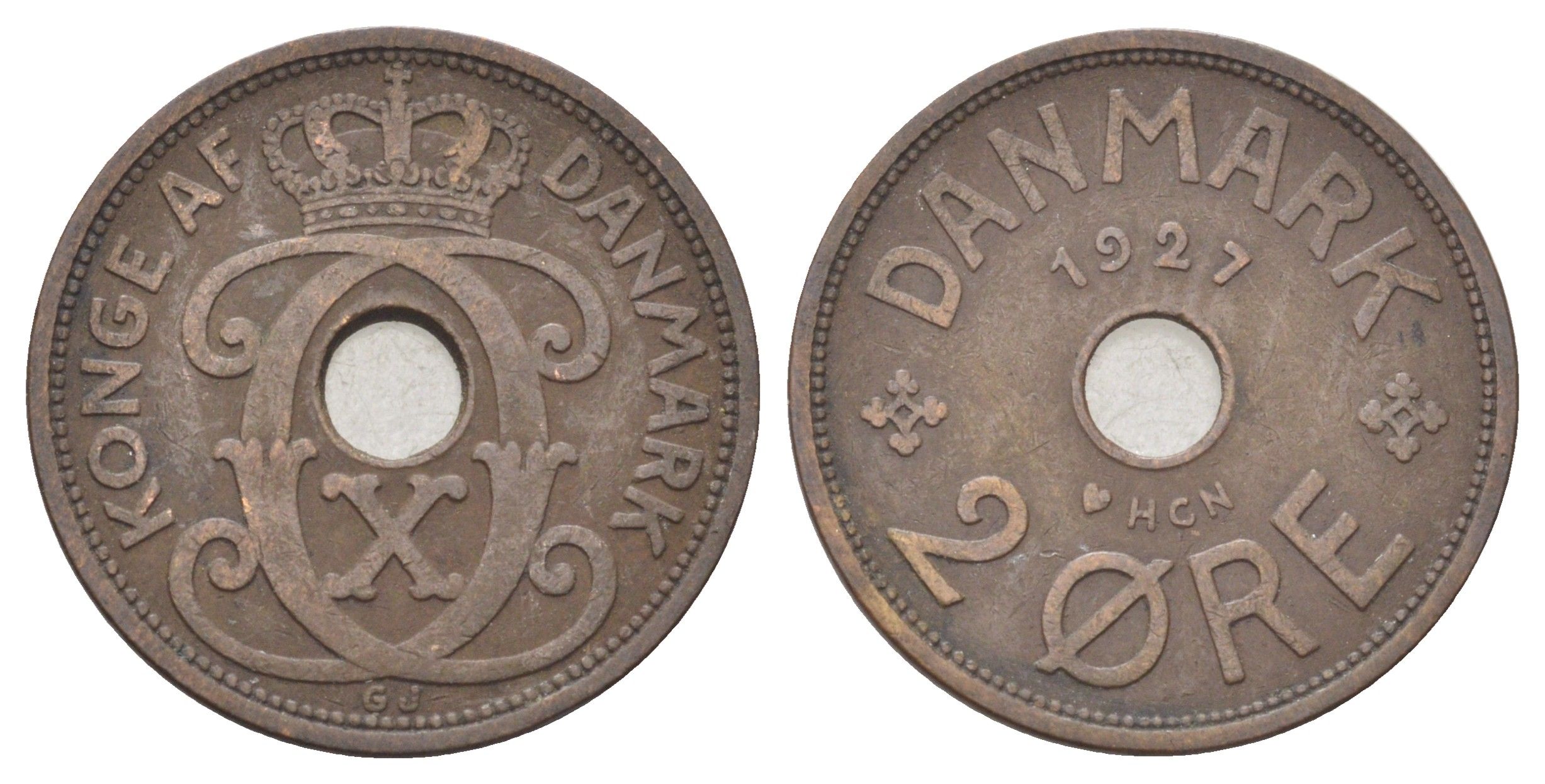 Дания 2 эре 1927 NCH, Кристиан X (1912-1947) KM 827 бронза 4701-649