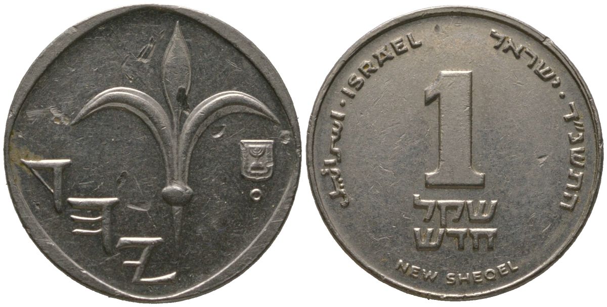 Израиль 1 новый шекель 1994 JE 5754 KM 160a сталь плакированная никелем 4573-436