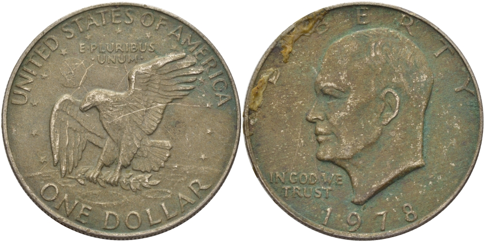 США 1 доллар 1978 Президент Эйзенхауэр, лунный орел KM А203 медь плакированная медно-никелем 118-433