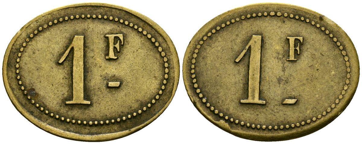 Франция 1 франк XIX-XX век ресторанный жетон латунь 4166-657