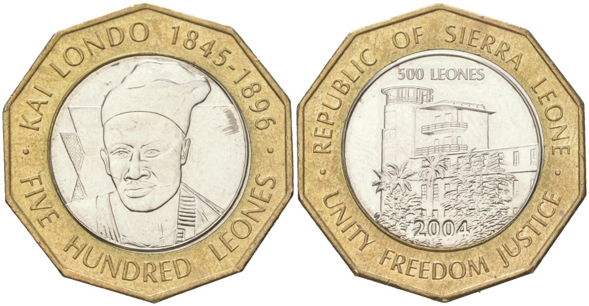 Сьерра-Леоне 500 леоне 2004 KM 296 биметалл aUNC 73-1014