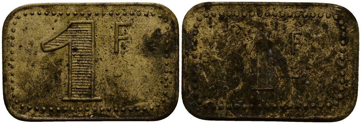 Франция 1 франк ND ресторанный жетон латунь 4166-316