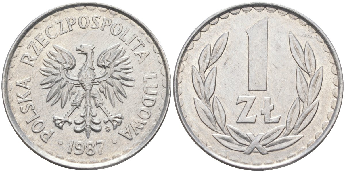 Польша 1 злотый 1987 MW KM 49.2 алюминий 3856-1152