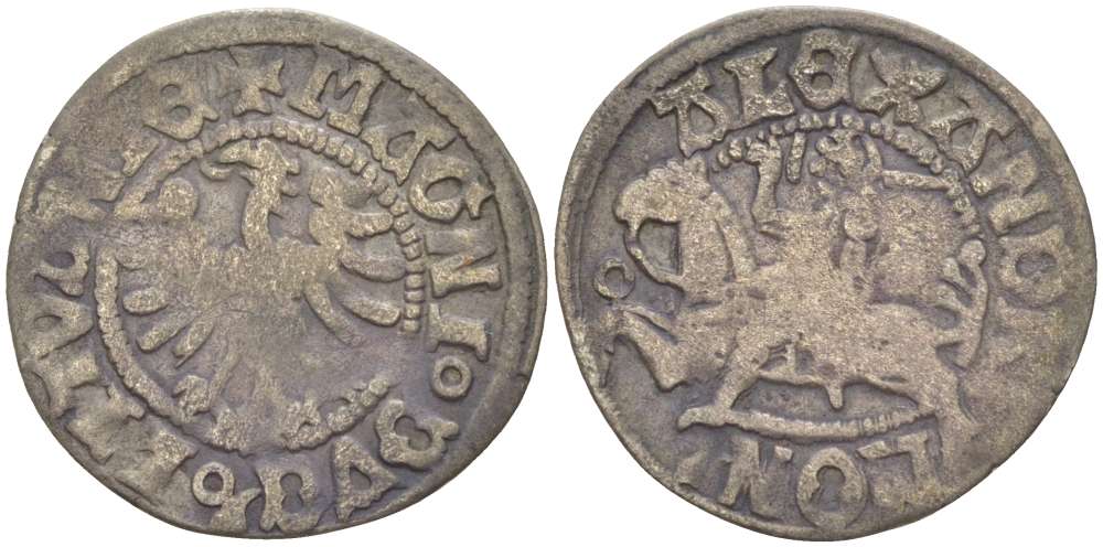 Великое княжество Литовское 1/2 гроша (полугрош) 1501-1506 Александр I король Польский (1501-1506), вес 1,12 гр., погоня Saurma 5504 серебро 1517-314