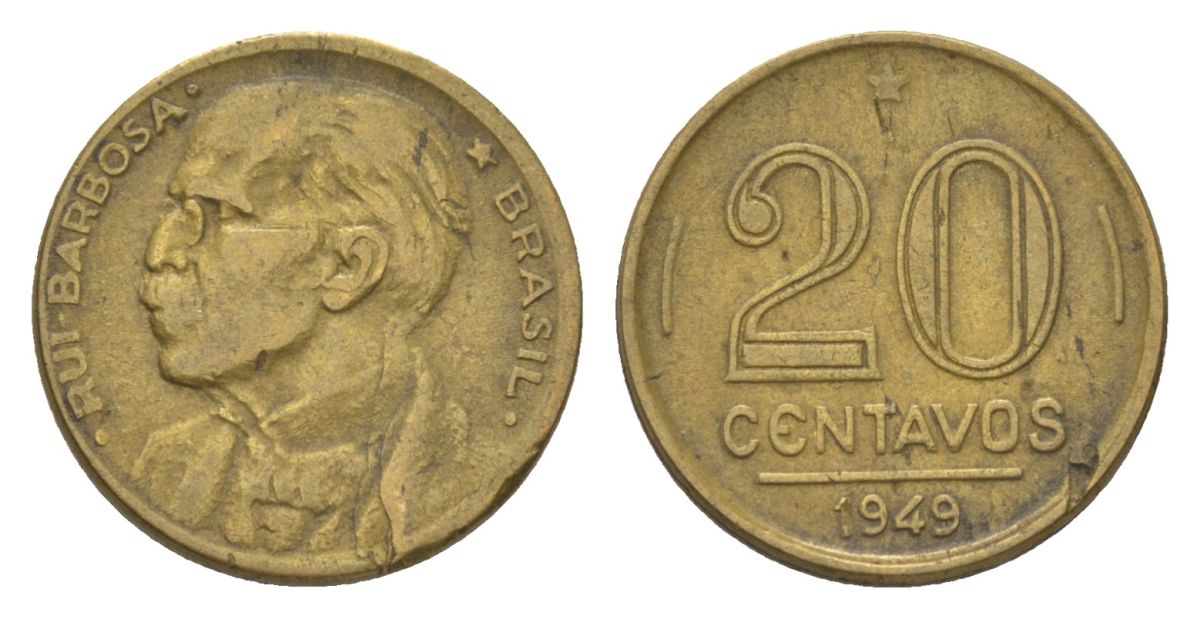 Бразилия 20 сентаво 1949 Руй Барбоза ди Оливейра KM 562 алюминиевая бронза 4625-948