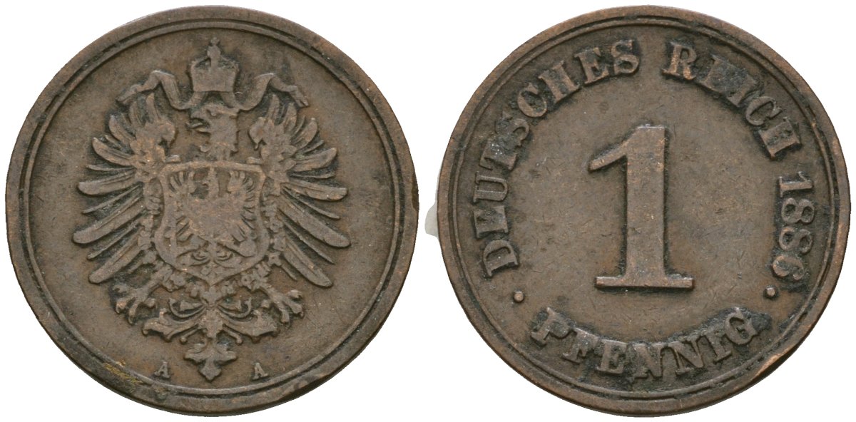 Германия 1 пфенниг 1886 A, Вильгельм I (1871-1888) KM 1, J. 1 медь 4602-847